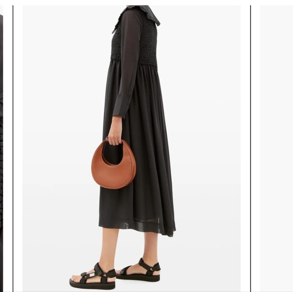 GANNI Ruffled-Collar Smocked Chiffon Dress Size 32 Or Size 0 - Picture 4 of 16